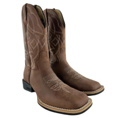 Bota Texana Masculina Jácomo Bico Quadrado Couro Mustang Sella Cano Bordado REF: 40041/UM