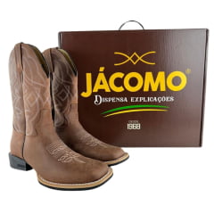 Bota Texana Masculina Jácomo Bico Quadrado Couro Mustang Sella Cano Bordado REF: 40041/UM