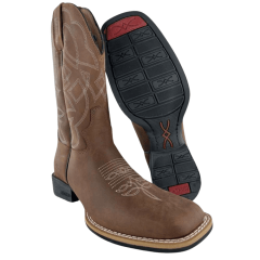 Bota Texana Masculina Jácomo Bico Quadrado Couro Mustang Sella Cano Bordado REF: 40041/UM