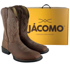 Bota Texana Masculina Jácomo Bico Quadrado Couro Mustang Sella Ref:40001/UMP