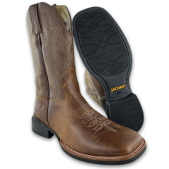 Bota Texana Masculina Jácomo Bico Quadrado Couro Relax Oil Café/Confort Cano Chocolate REF: 40001/MQV