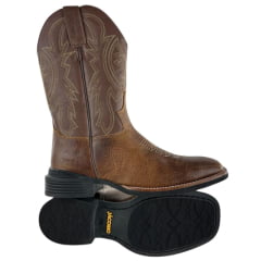 Bota Texana Masculina Jácomo Bico Quadrado Couro Relax Oil Café/Confort Cano Chocolate REF: 40001/MQV