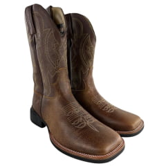 Bota Texana Masculina Jácomo Bico Quadrado Couro Relax Oil Café/Confort Cano Chocolate REF: 40001/MQV