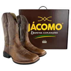 Bota Texana Masculina Jácomo Bico Quadrado Couro Relax Oil Café/Confort Cano Chocolate REF: 40001/MQV