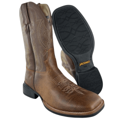 Bota Texana Masculina Jácomo Bico Quadrado Couro Relax Oil Café/Confort Cano Chocolate REF: 40001/MQV