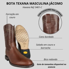 Bota Texana Masculina Jácomo Bico Redondo Com Cano Pull Up Havana/Pull Up Havana Ref:0401-C