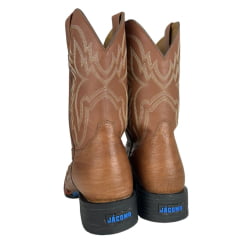 Bota Texana Masculina Jácomo Bico Redondo Couro Avestruz Cheio Conhaque Solado Preto E Azul Ref:40032/GP
