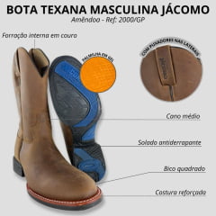 Bota Texana Masculina Jácomo Bico Redondo Crazy Amêndoa Escuro Ref. 2000/GP