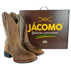 Bota Texana Masculina Jácomo Bico Redondo Crazy Amêndoa Escuro Ref. 2000/GP