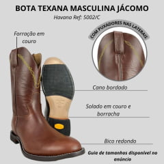 Bota Texana Masculina Jácomo Pull Up Havana Bico Redondo  Ref:5002/C