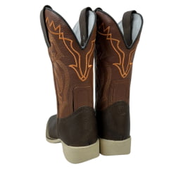 Bota Texana Masculina La Mexicana Bico Quadrado Couro Malboro Castanho C/ Bordado Laranja Sola Cavaleiro Gelo RF: 0712187