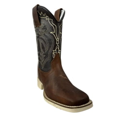 Bota Texana Masculina La Mexicana Bico Quadrado Couro Malboro Wisky/Floater Café - Sola Cavaleiro Gelo REF: 0712186N