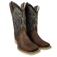 Bota Texana Masculina La Mexicana Bico Quadrado Couro Malboro Wisky/Floater Café - Sola Cavaleiro Gelo REF: 0712186N