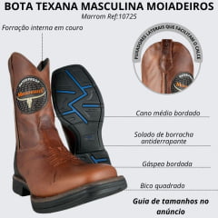 Bota Texana Masculina Moiadeiros Bico Quadrado Couro Fóssil Sela Ref:10725