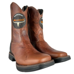 Bota Texana Masculina Moiadeiros Bico Quadrado Couro Fóssil Sela Ref:10725