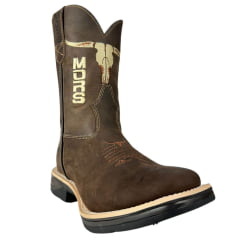 Bota Texana Masculina Moiadeiros Couro Crazy Horse Café Bico Quadrado Solado Jump Ref:1044