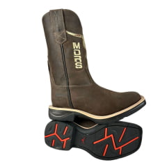 Bota Texana Masculina Moiadeiros Couro Crazy Horse Café Bico Quadrado Solado Jump Ref:1044