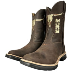 Bota Texana Masculina Moiadeiros Couro Crazy Horse Café Bico Quadrado Solado Jump Ref:1044