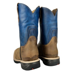 Bota Texana Masculina Moiadeiros Couro Crazy Horse Tabaco/Fóssil Azul Bico Quadrado Solado Jump Ref:1064