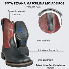 Bota Texana Masculina Os Moiadeiros Preta Com Cano Vermelho Ref:7016