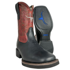 Bota Texana Masculina Os Moiadeiros Preta Com Cano Vermelho Ref:7016
