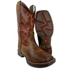 Bota Texana Masculina Red Dust Bico Quadrado Jump Couro Crazy Tabaco Fóssil Sela Ref:BAME+16