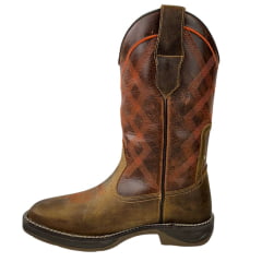 Bota Texana Masculina Red Dust Bico Quadrado Jump Couro Crazy Tabaco Fóssil Sela Ref:BAME+16