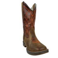 Bota Texana Masculina Red Dust Bico Quadrado Jump Couro Crazy Tabaco Fóssil Sela Ref:BAME+16