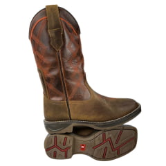 Bota Texana Masculina Red Dust Bico Quadrado Jump Couro Crazy Tabaco Fóssil Sela Ref:BAME+16