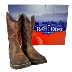 Bota Texana Masculina Red Dust Bico Quadrado Jump Couro Crazy Tabaco Fóssil Sela Ref:BAME+16