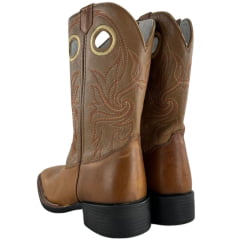Bota Texana Masculina Sheriff West Caramelo Cano Bordado Laranja