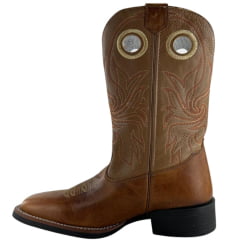 Bota Texana Masculina Sheriff West Caramelo Cano Bordado Laranja