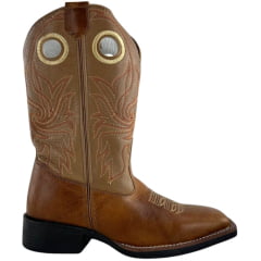 Bota Texana Masculina Sheriff West Caramelo Cano Bordado Laranja