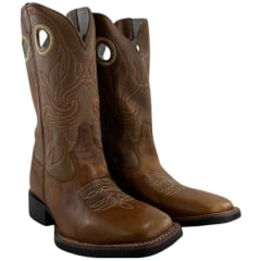 Bota Texana Masculina Sheriff West Caramelo Cano Bordado Laranja