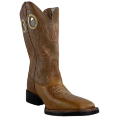 Bota Texana Masculina Sheriff West Caramelo Cano Bordado Laranja