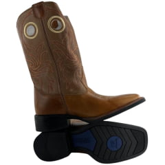 Bota Texana Masculina Sheriff West Caramelo Cano Bordado Laranja