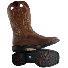 Bota Texana Masculina Sheriff West Caramelo Cano Bordado Verde/Bege Solado Jump