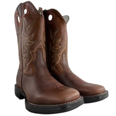 Bota Texana Masculina Sheriff West Caramelo Cano Bordado Verde/Bege Solado Jump
