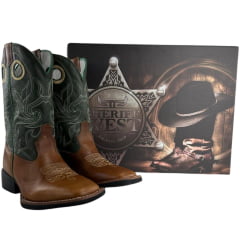 Bota Texana Masculina Sheriff West Caramelo Cano Verde