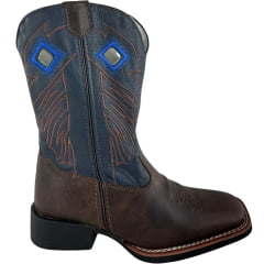 Bota Texana Masculina Sheriff West Marrom Cano Azul Bordado Marrom