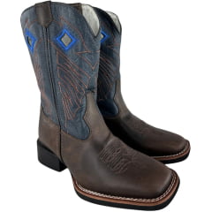 Bota Texana Masculina Sheriff West Marrom Cano Azul Bordado Marrom