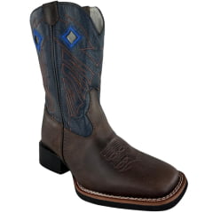 Bota Texana Masculina Sheriff West Marrom Cano Azul Bordado Marrom