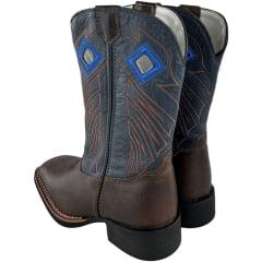 Bota Texana Masculina Sheriff West Marrom Cano Azul Bordado Marrom