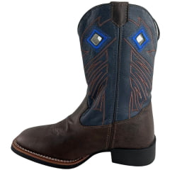 Bota Texana Masculina Sheriff West Marrom Cano Azul Bordado Marrom