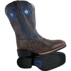 Bota Texana Masculina Sheriff West Marrom Cano Azul Bordado Marrom