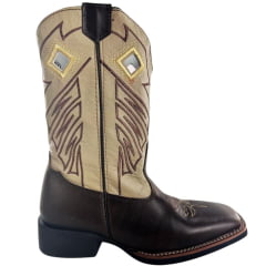 Bota Texana Masculina Sheriff West Marrom Cano Bege Solado Flex Bico Quadrado