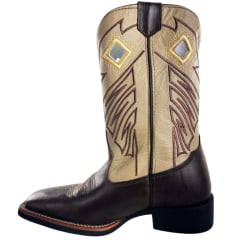 Bota Texana Masculina Sheriff West Marrom Cano Bege Solado Flex Bico Quadrado