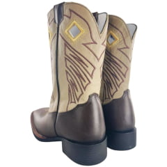 Bota Texana Masculina Sheriff West Marrom Cano Bege Solado Flex Bico Quadrado