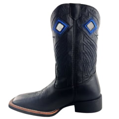 Bota Texana Masculina Sheriff West Preta Cano Preto Bordado Solado Flex Bico Quadrado