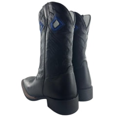 Bota Texana Masculina Sheriff West Preta Cano Preto Bordado Solado Flex Bico Quadrado